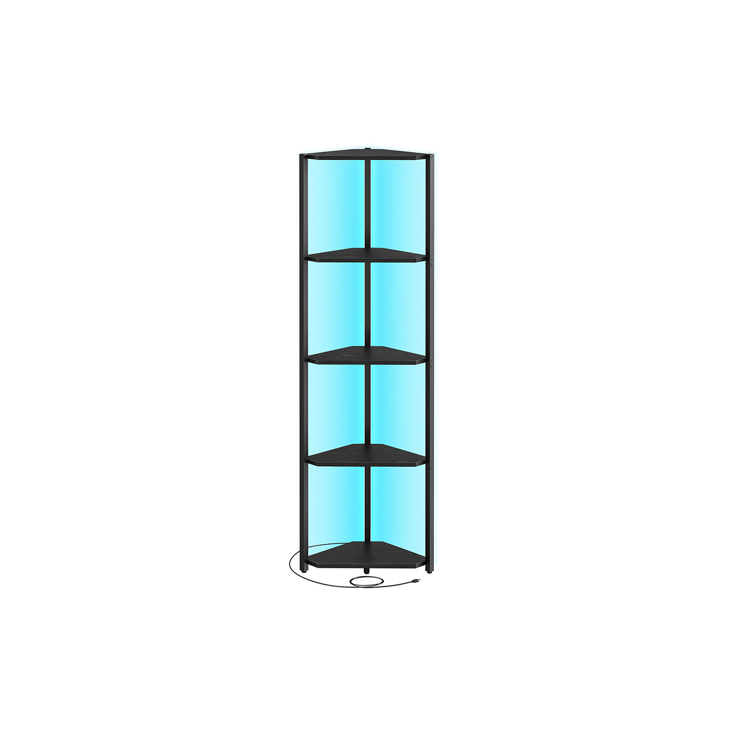 VASAGLE Corner Shelf with 5 Levels and LED Lighting Ebony Black