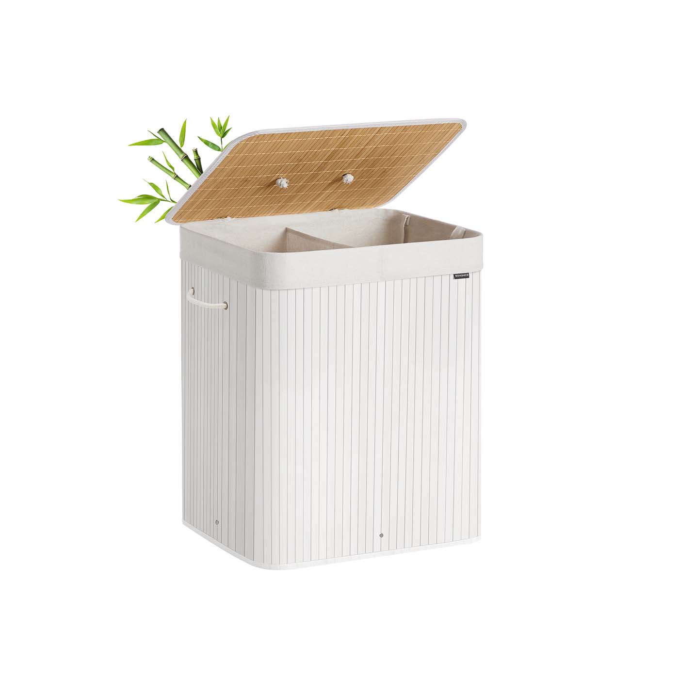 SONGMICS laundry basket with 2 compartments and removable laundry bag, white