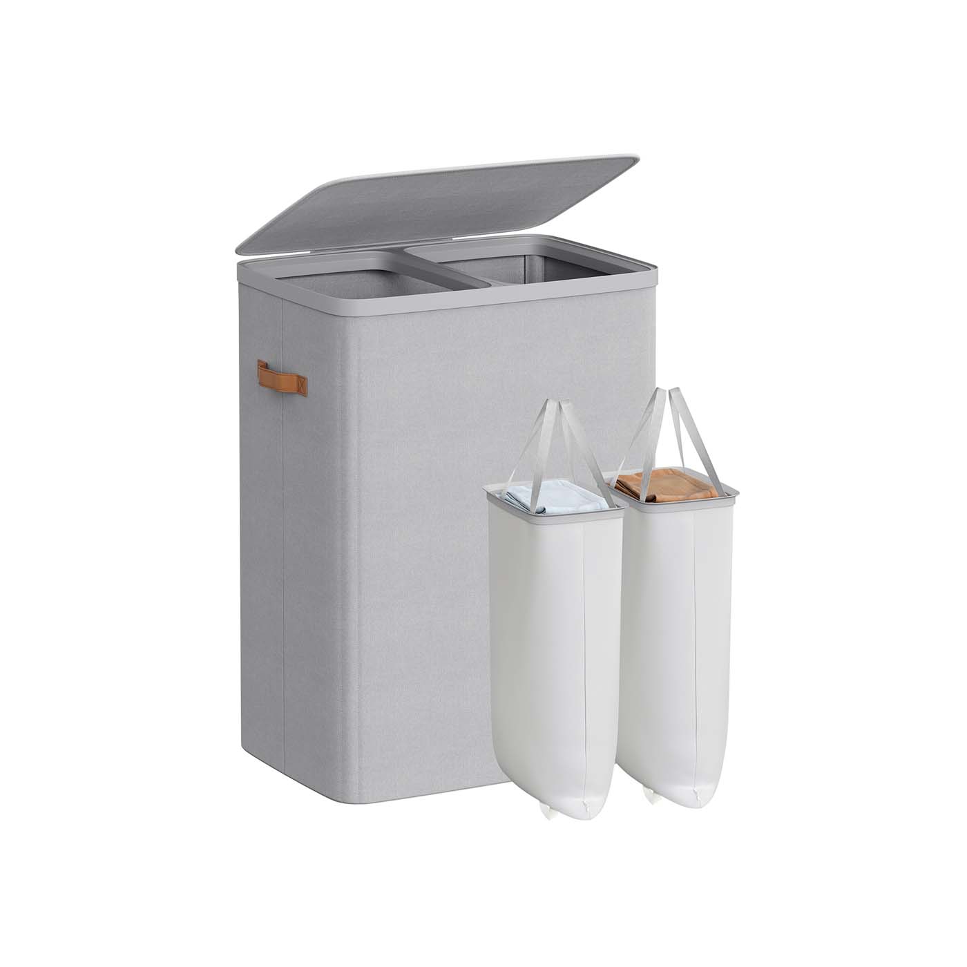 SONGMICS laundry basket 170 L with 2 compartments 56 x 40 x 75 cm dove gray