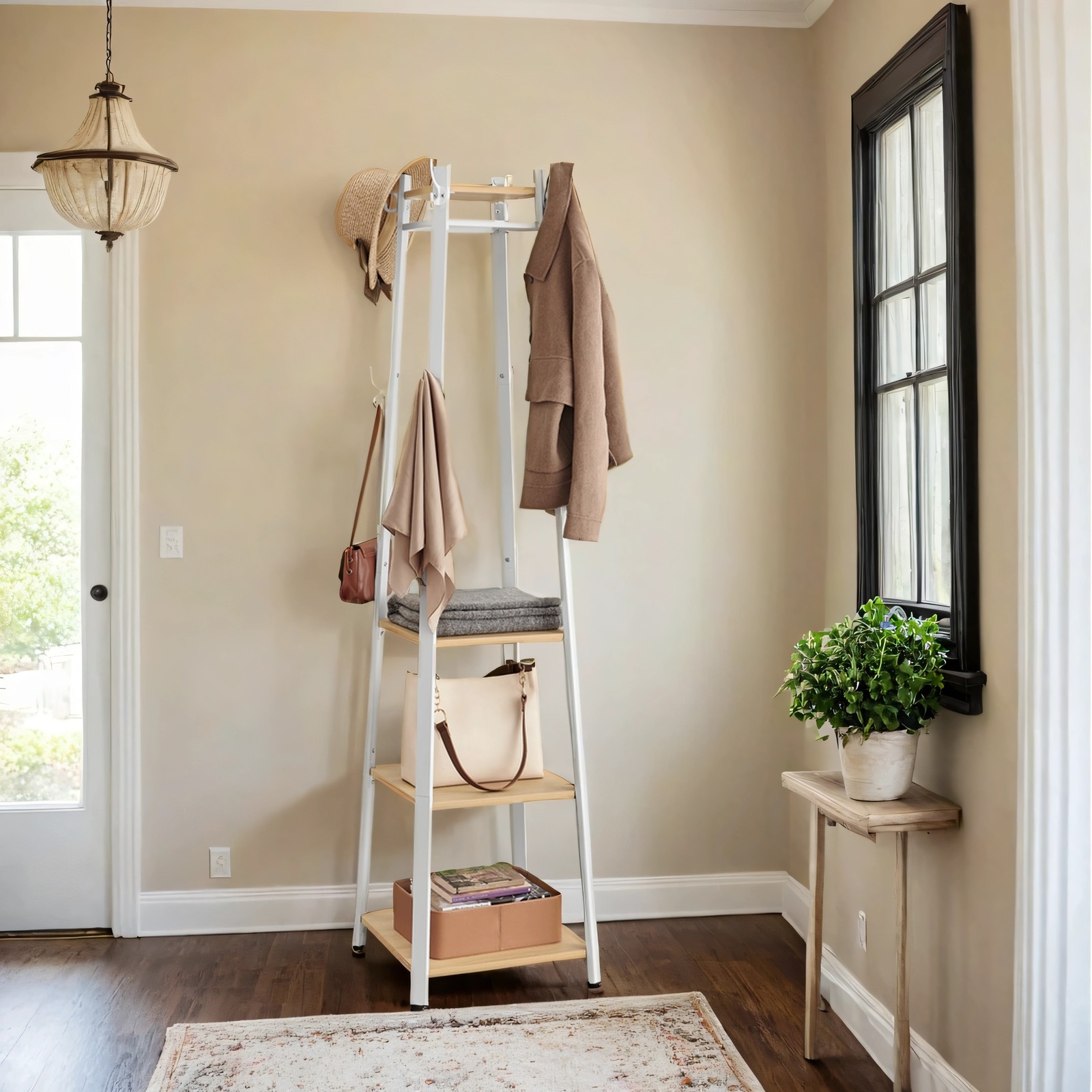 VASAGLE coat rack, clothes rack, wardrobe with 4 shelves