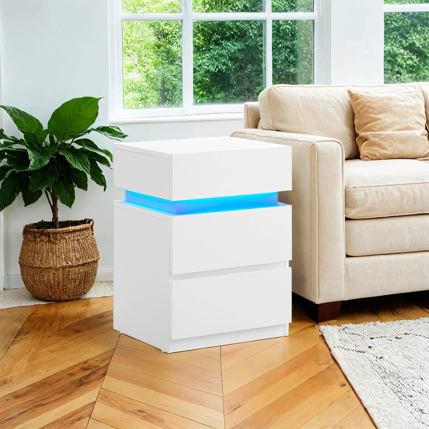VASAGLE bedside table with LED lighting, side table, adjustable colors