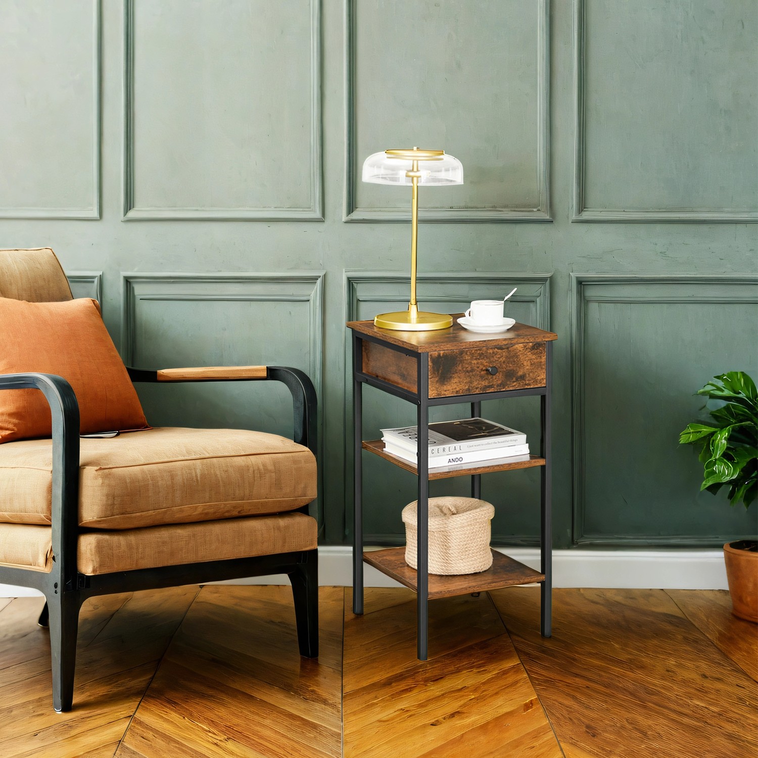 VASAGLE bedside table, side table, drawer and open compartments