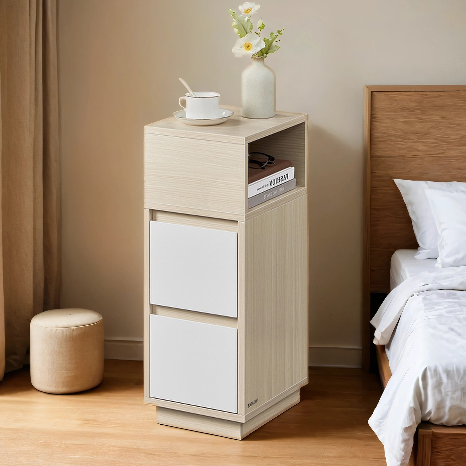 VASAGLE bedside table, narrow, side table with 2 drawers