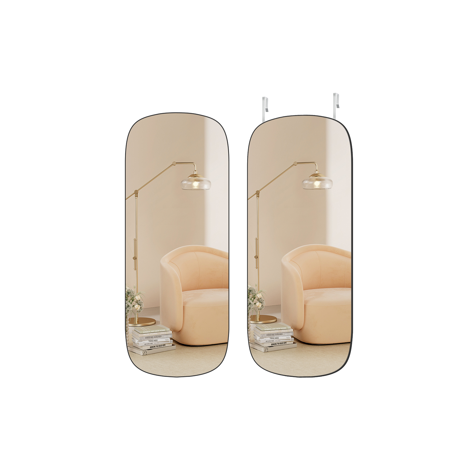 SONGMICS Wall Mirror Curved Corner Frameless Black