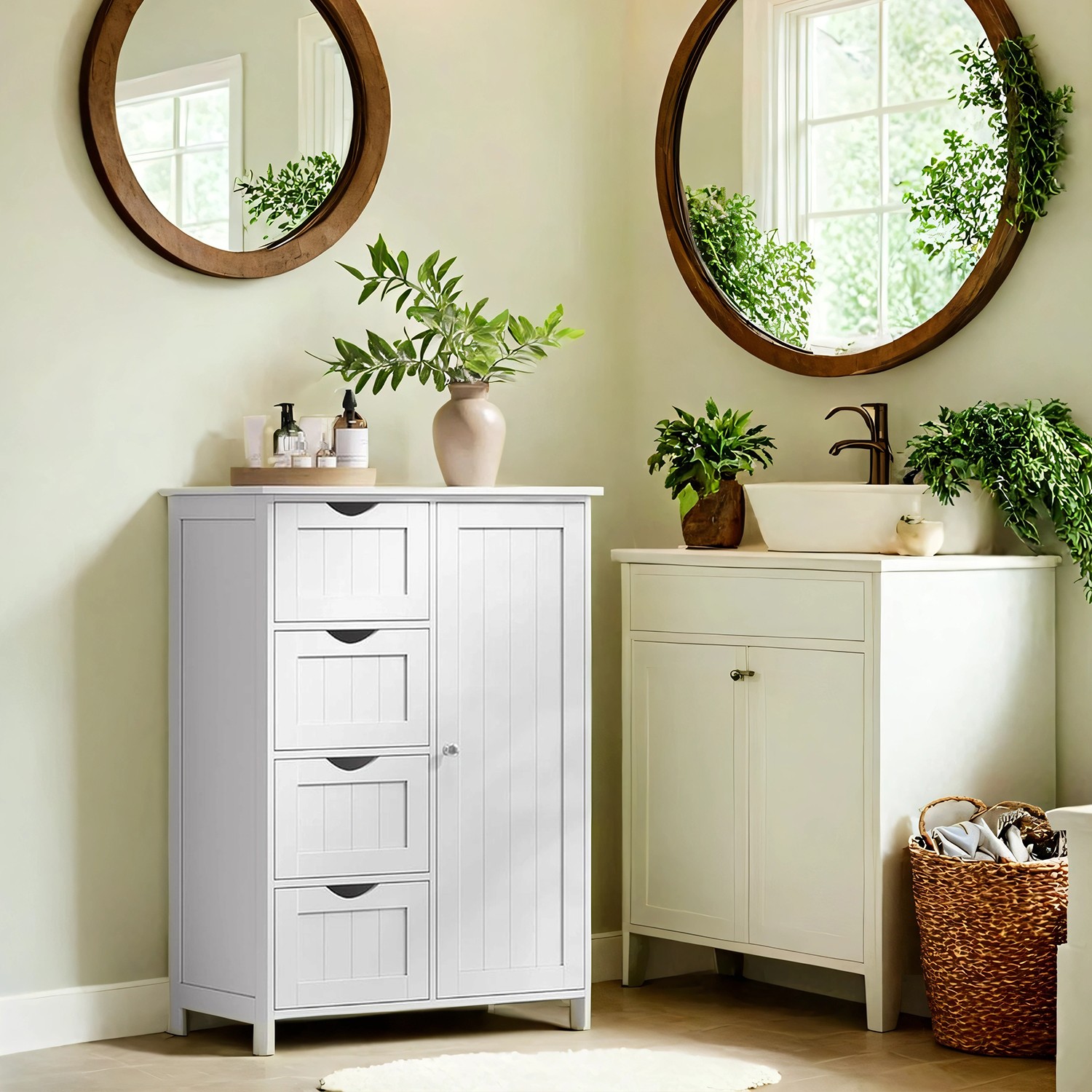 VASAGLE Narrow bathroom cabinet with 4 drawers, cloud white