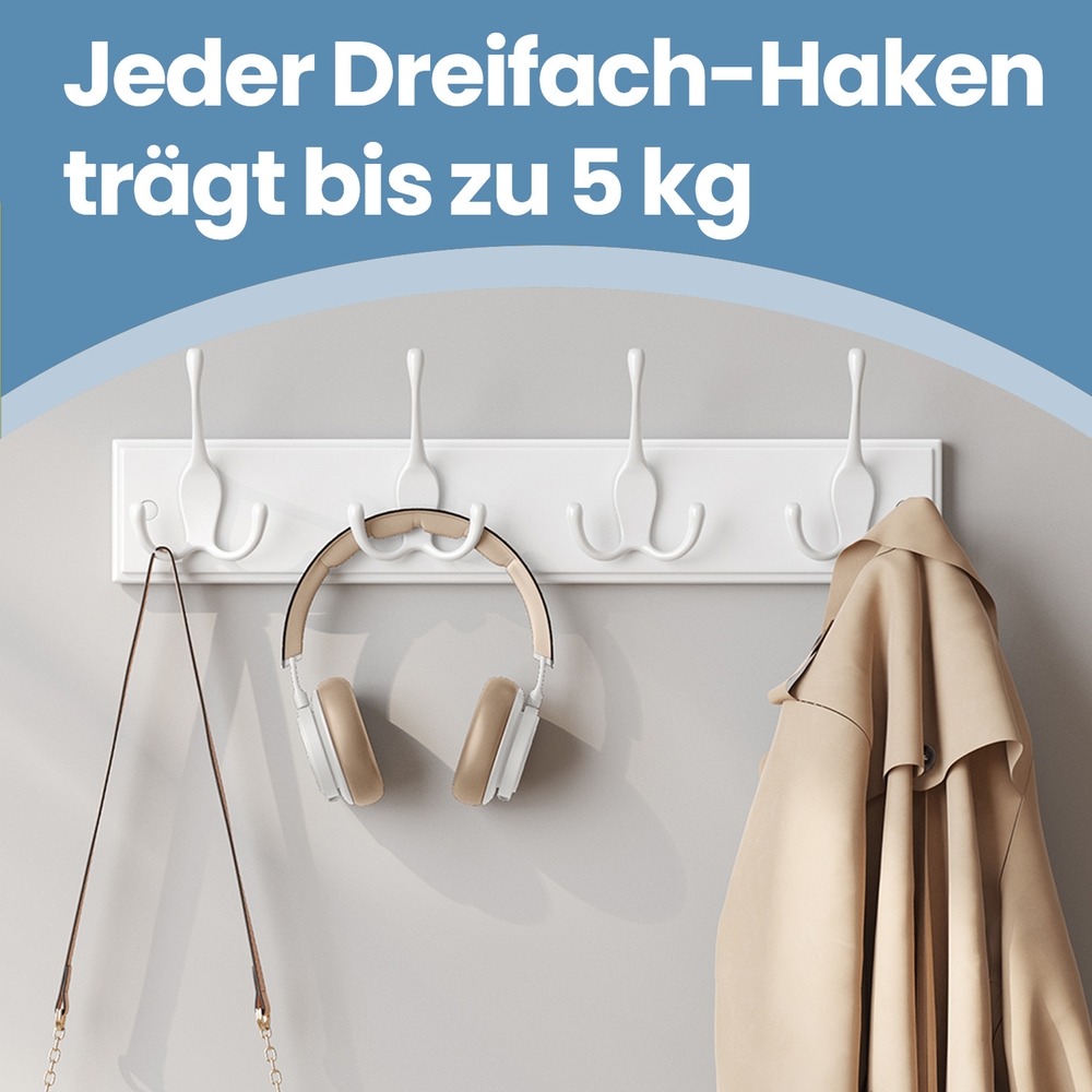 SONGMICS Wall Coat Rack, Coat Rack Bar, 4 Triple Metal Hooks