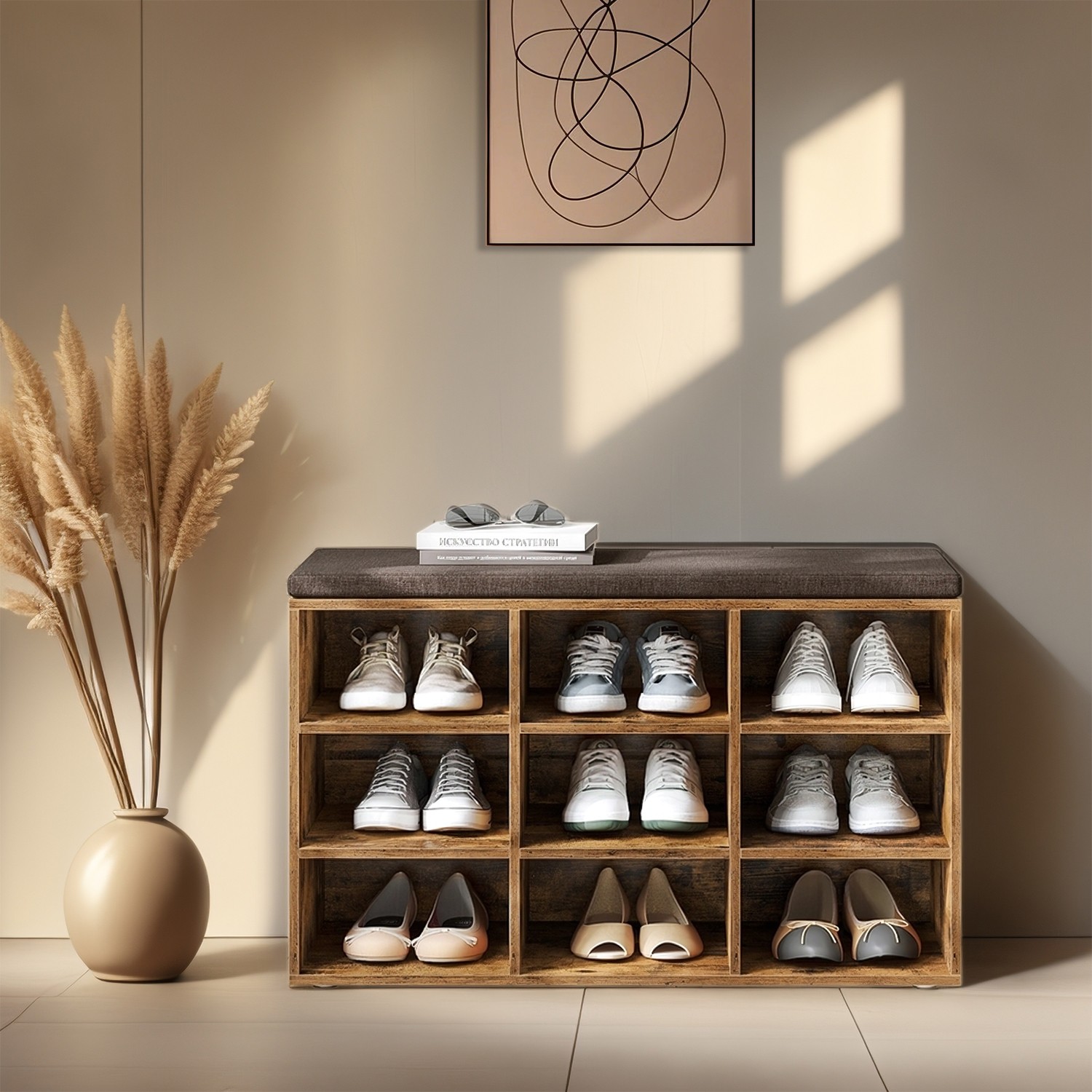 VASAGLE shoe bench with storage space, shoe rack with seat, bench