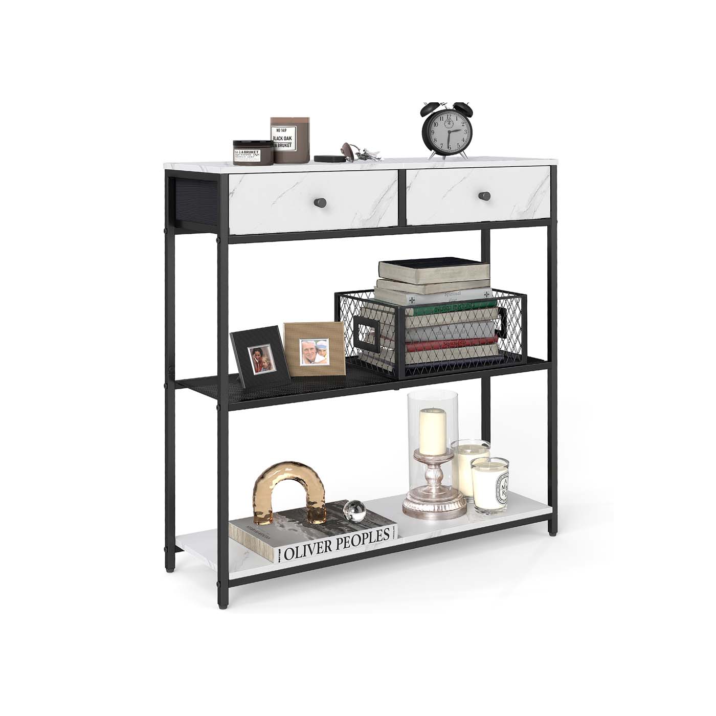VASAGLE Narrow console table with two fabric drawers