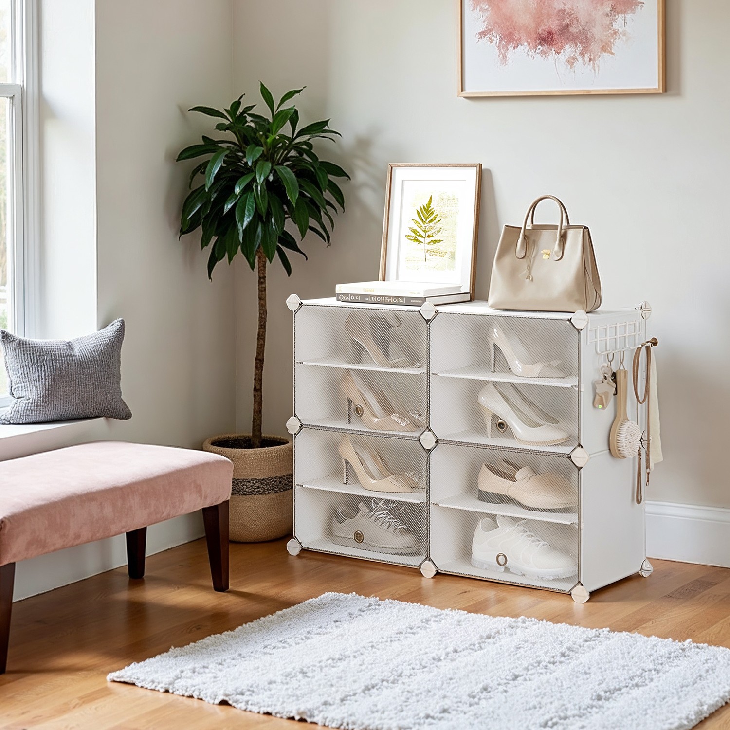 SONGMICS skoholder med 4 rum, skoskab, med låger