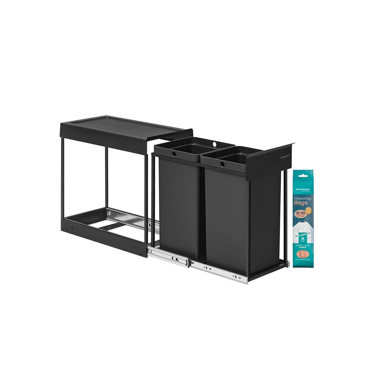 SONGMICS trash can with two compartments and pull-out waste separation system