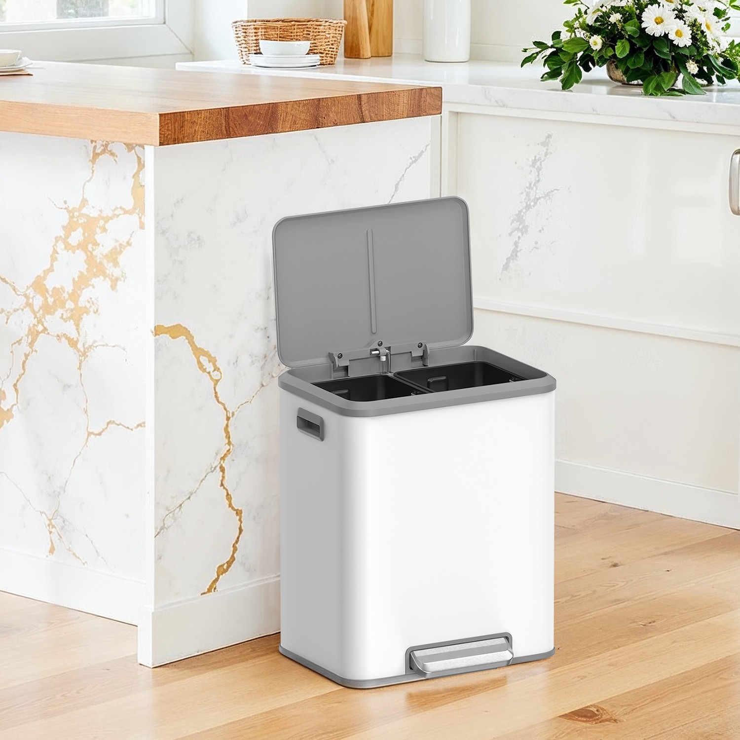 SONGMICS Waste separation system 2 compartments for recycling and residual waste cloud white