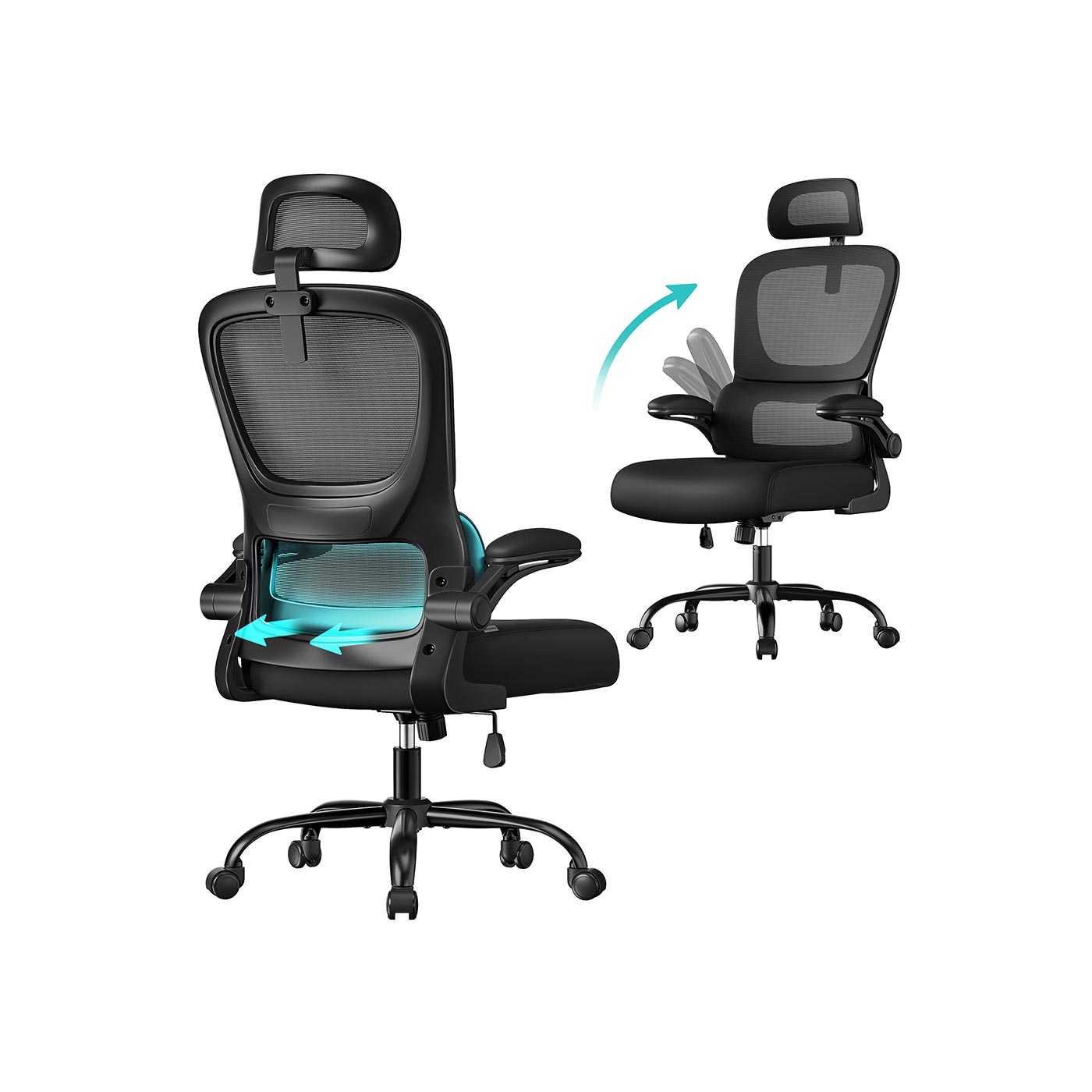 SONGMICS Ergonomic office chair with mesh fabric and foldable armrests