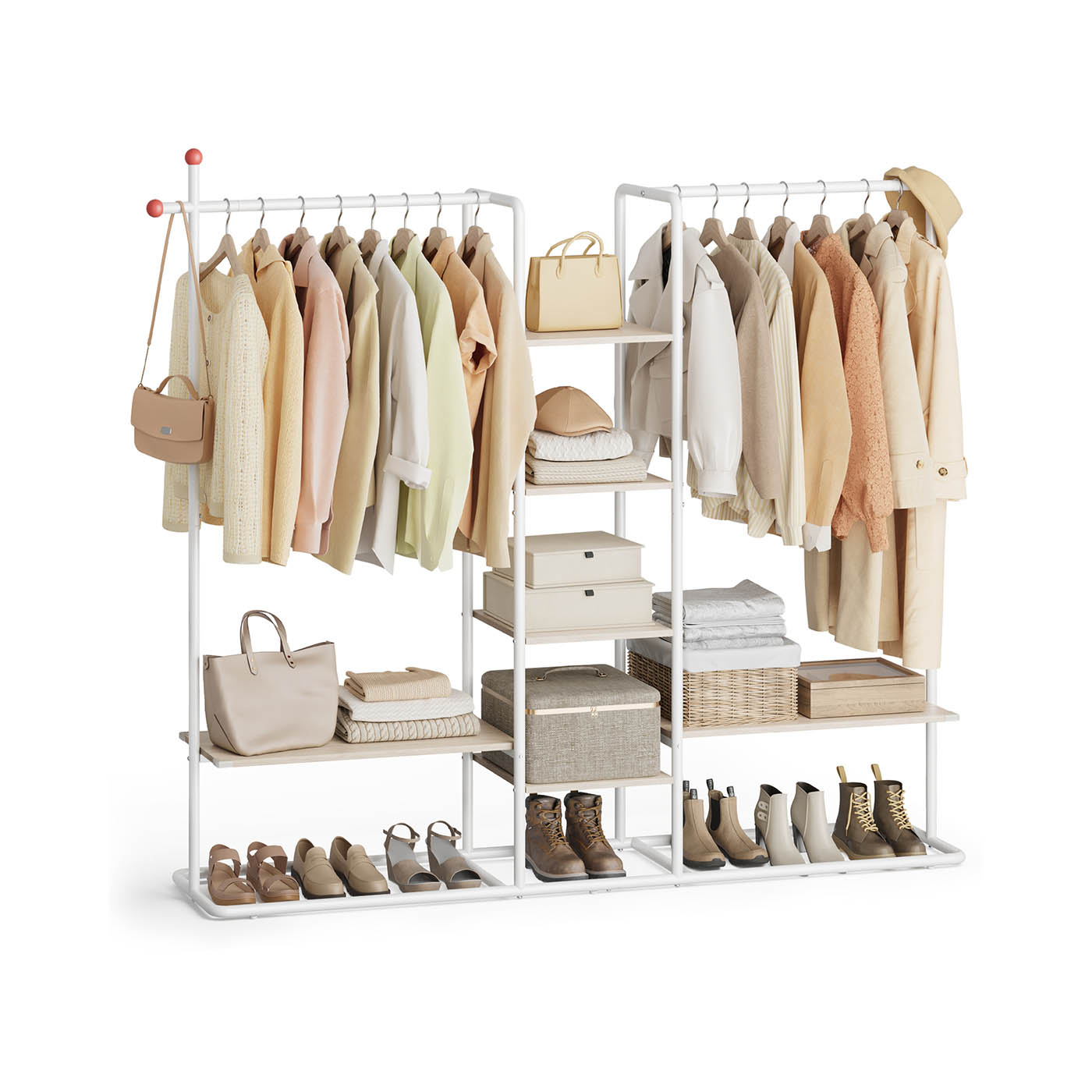 SONGMICS HOME Garderob med 6 hyllor naturbeige-mattvit