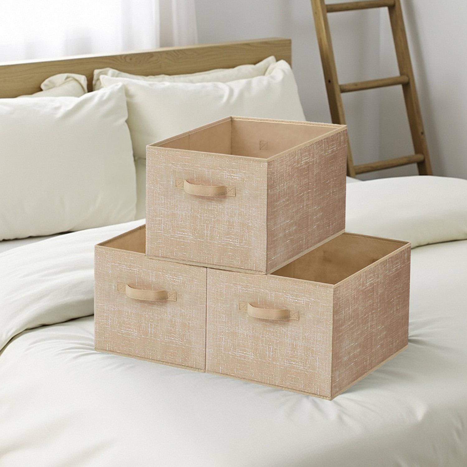 SONGMICS Opbevaringskassesæt med 3 stk. 40 x 30 x 24 cm sandbeige