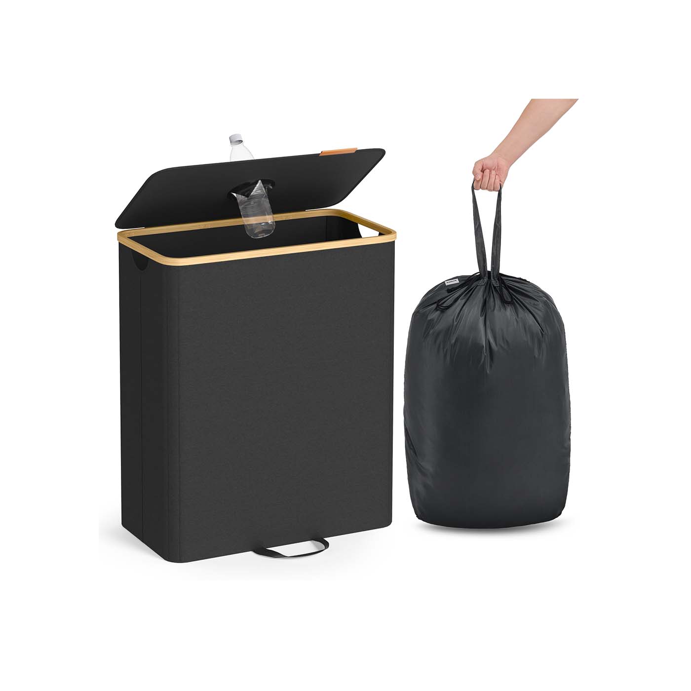 SONGMICS Deposit Bottle Collection Container 135 L ink black-natural beige
