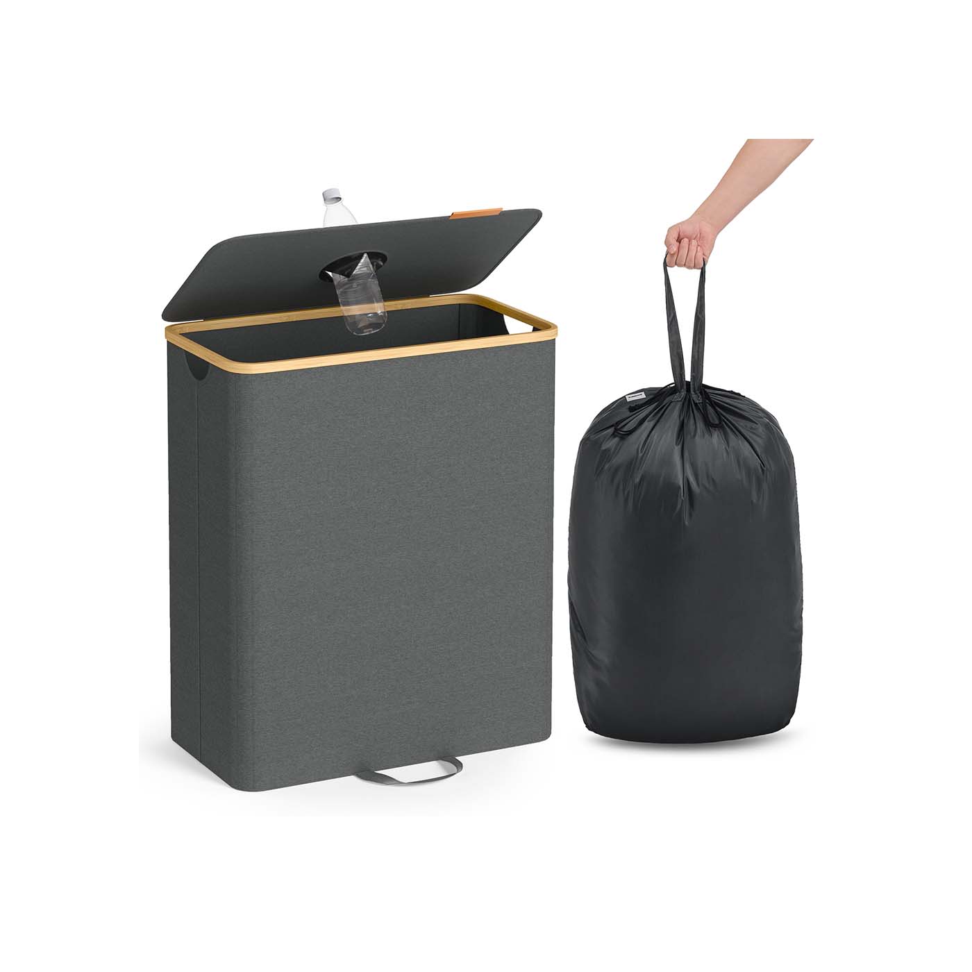 SONGMICS Depositaflaskeopsamlingsbeholder 135 L skifergrå-naturbeige