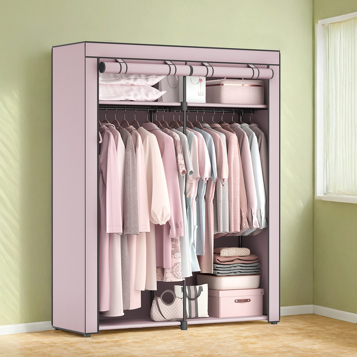 SONGMICS wardrobe, coat rack with 2 clothes rails, clothing storage