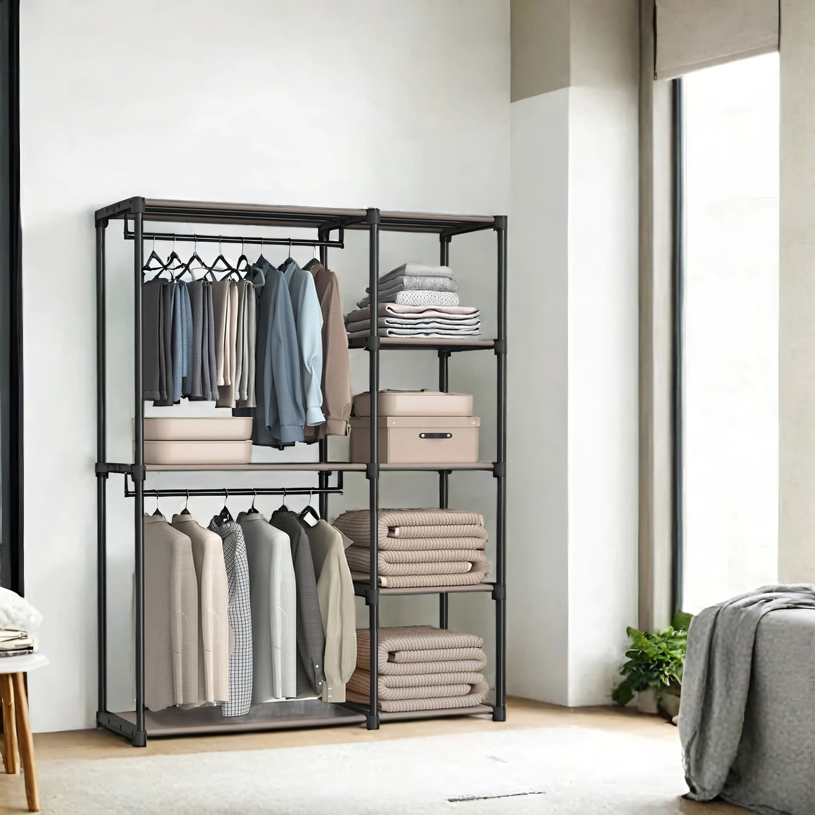 SONGMICS Åben garderobe med tøjstænger 43 x 124 x 182 cm sort