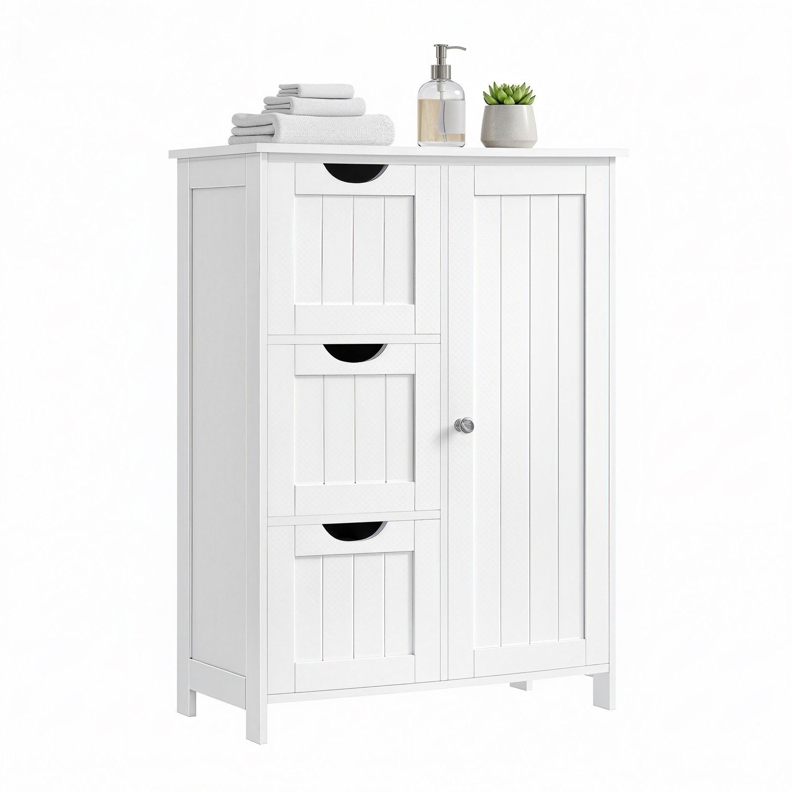 VASAGLE badeværelsesskab, badeværelsesskab med 3 store skuffer og en justerbar hylde, 60 x 30 x 81 cm, hvid - Billede 2