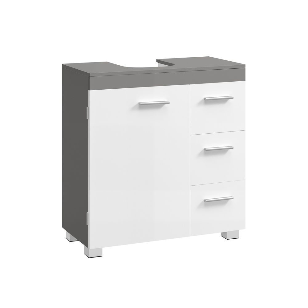 Vanity cabinet 30 x 60 x 64 cm with 2 compartments, cloud white-cement gray