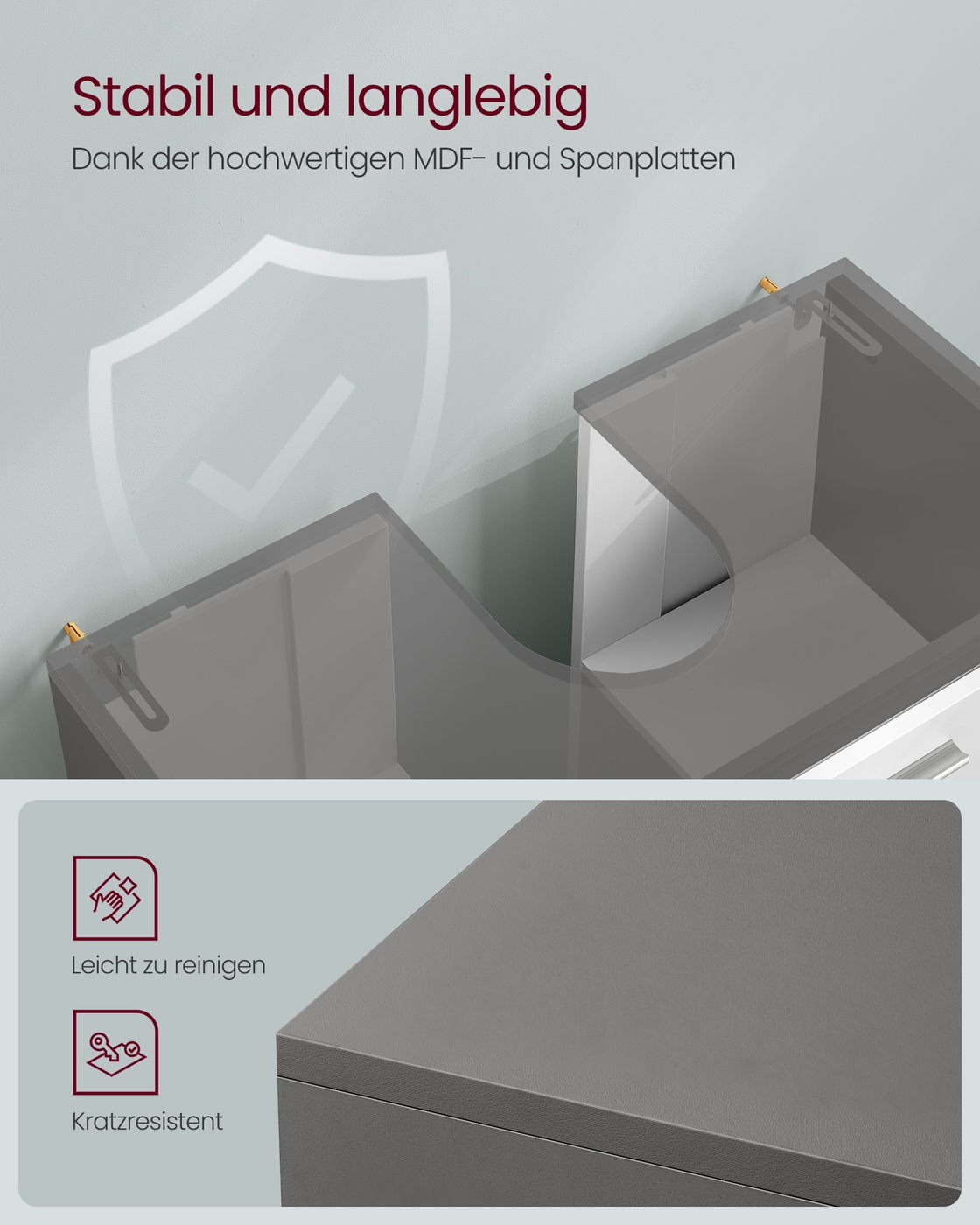 Vanity cabinet 30 x 60 x 64 cm with 2 compartments, cloud white-cement gray - Image 5