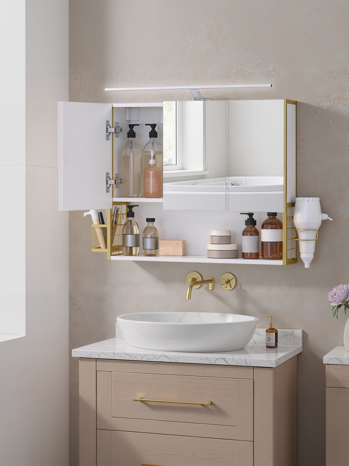 Bathroom cabinet with LED lighting, 14.6 x 70 - Image 4