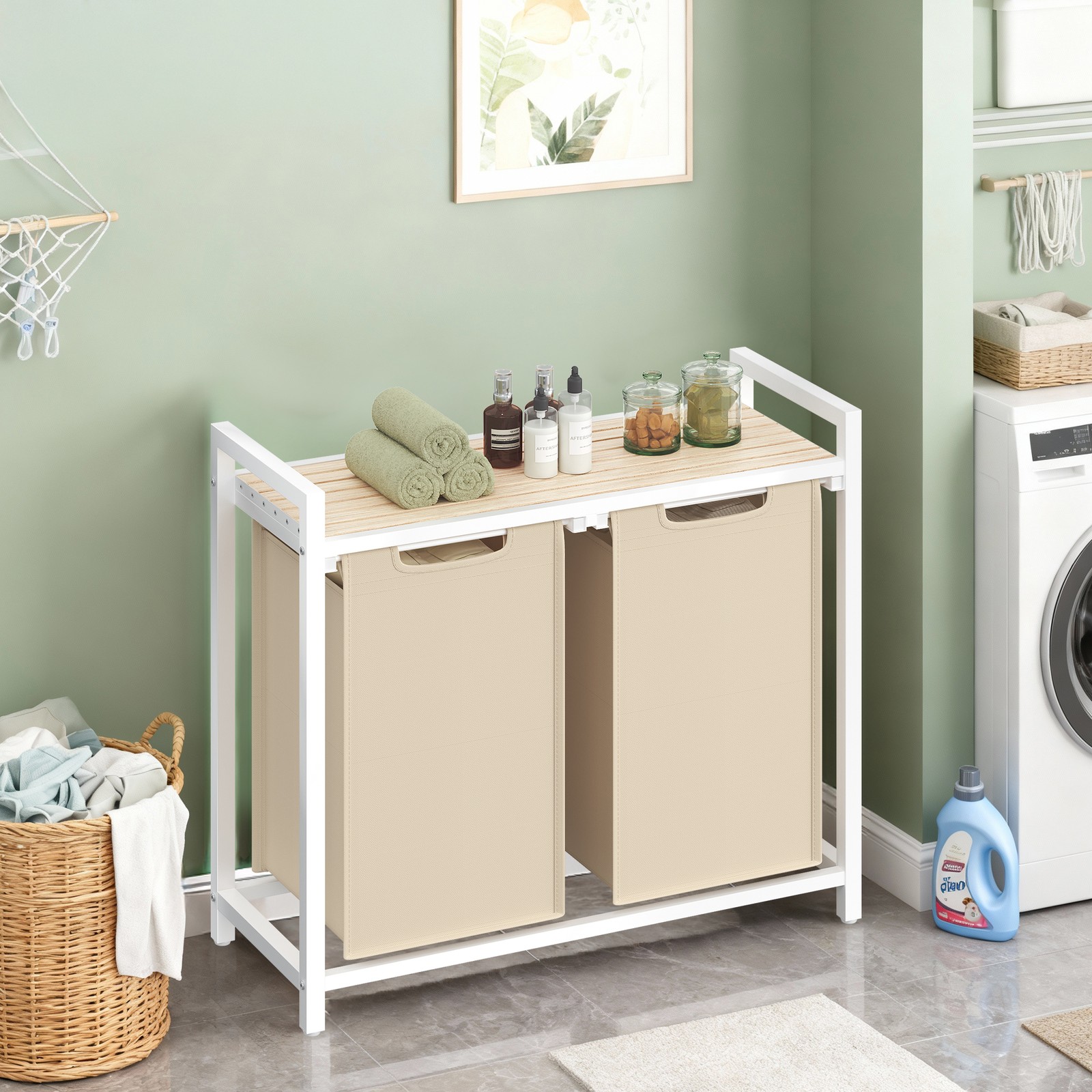 Laundry basket with 2 compartments, laundry bin with shelf, laundry box - Image 4