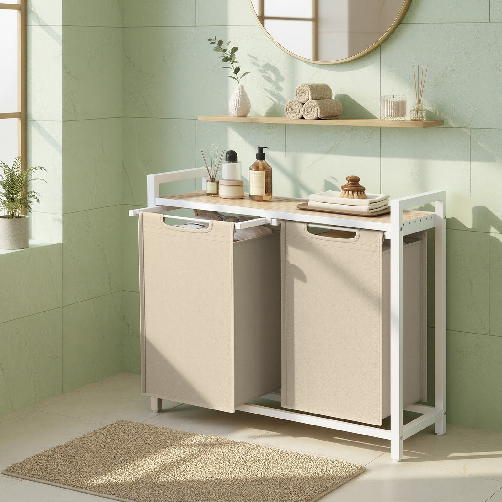 Laundry basket with 2 compartments, laundry bin with shelf, laundry box - Image 5