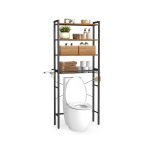 VASAGLE Toilet Shelf, Bathroom Shelf with Adjustable Shelves and Wire Basket, Toilet Shelf with Hair Dryer Holder, 3 Hooks, Space-Saving, 24 x 60 x 173 cm, Vintage Brown