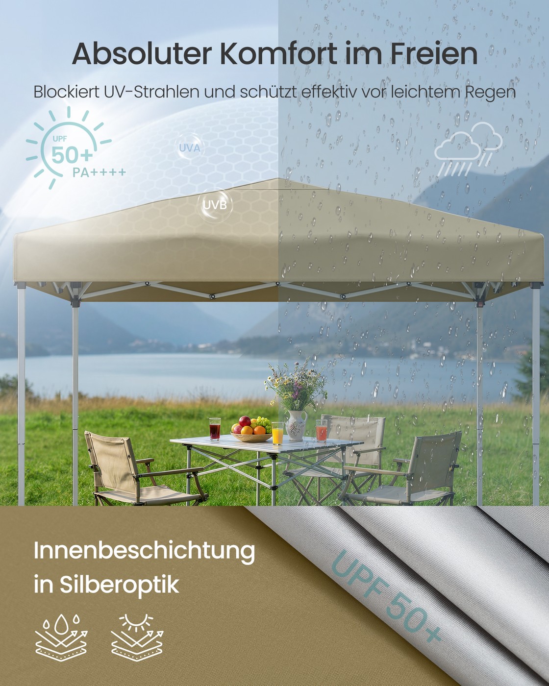 3 x 3 m gazebo for gardens and parties with sunshade, beige - Image 4