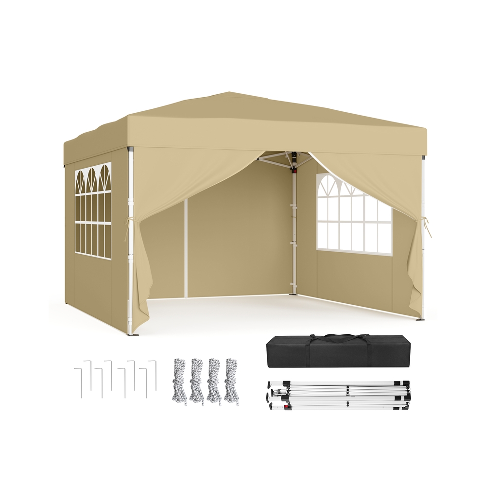 Sammenleggbar paviljong 3 x 3 m for hage og fester med 4 sidevegger, beige