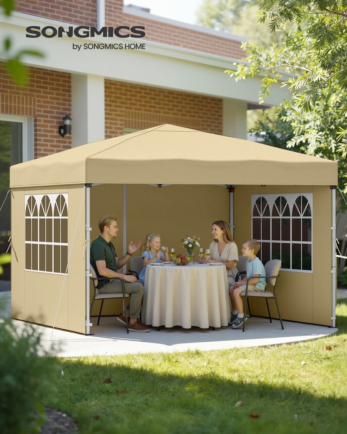 Sammenleggbar paviljong 3 x 3 m for hage og fester med 4 sidevegger, beige - Bilde 2