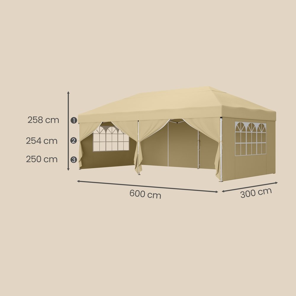 Sammenleggbart telt 6 x 3 m, med sidevegger, stabilt, paviljong til hagen - Bilde 4