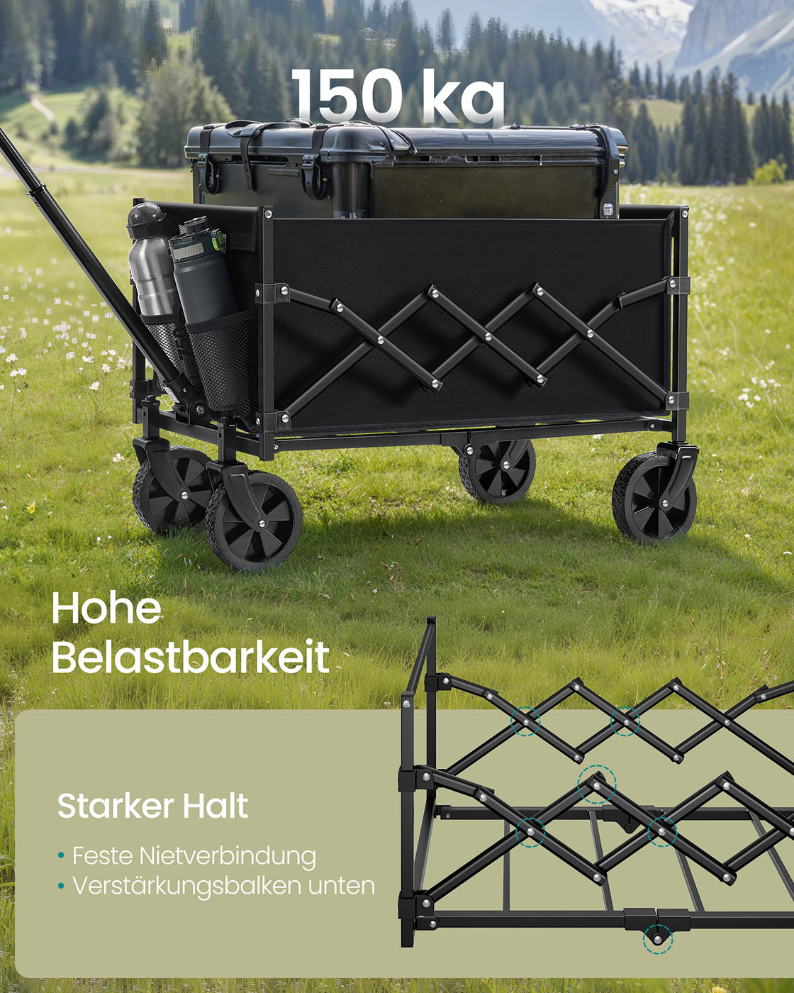 Fällbar handvagn upp till 150 kg, bläcksvart - Bild 3