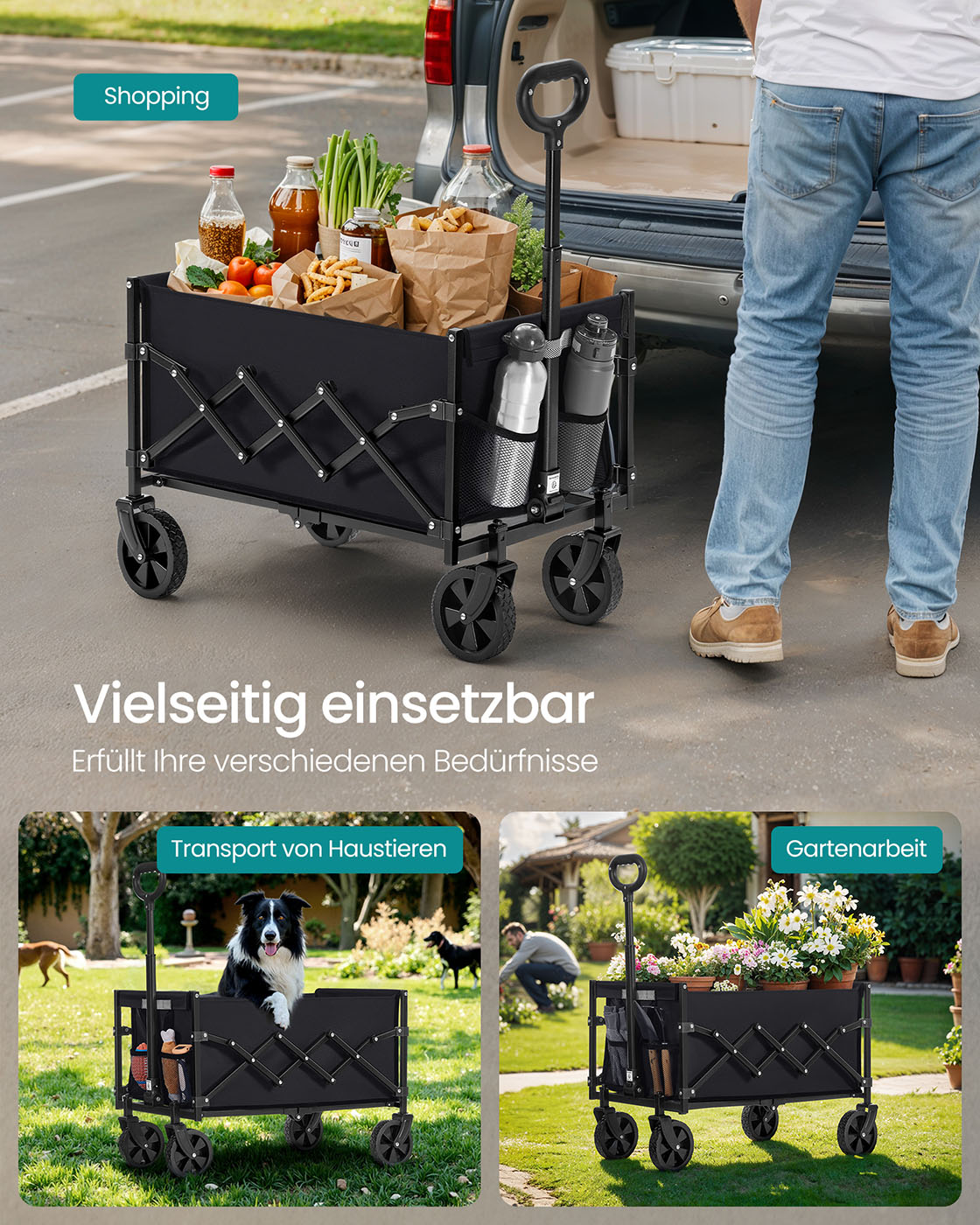Fällbar handvagn upp till 150 kg, bläcksvart - Bild 5