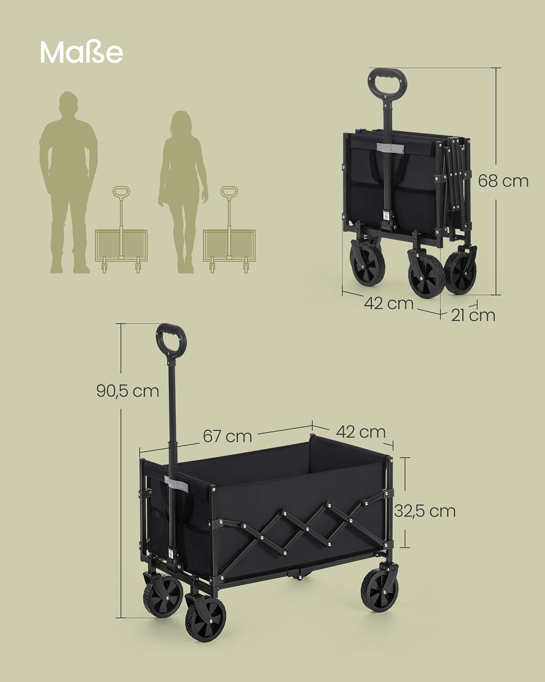 Fällbar handvagn upp till 150 kg, bläcksvart - Bild 7