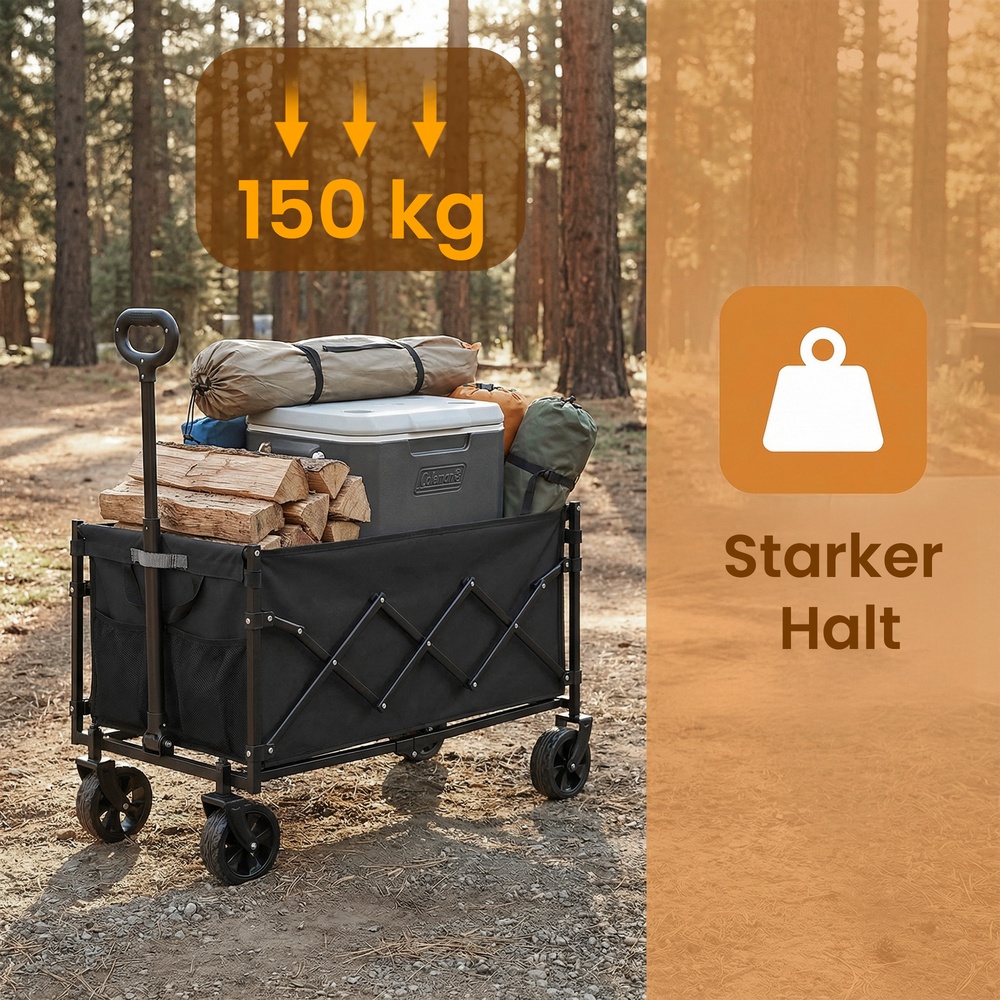 Sammenklappelig trækvogn, transportvogn med håndtag, 4 forstærkede hjul - Billede 7