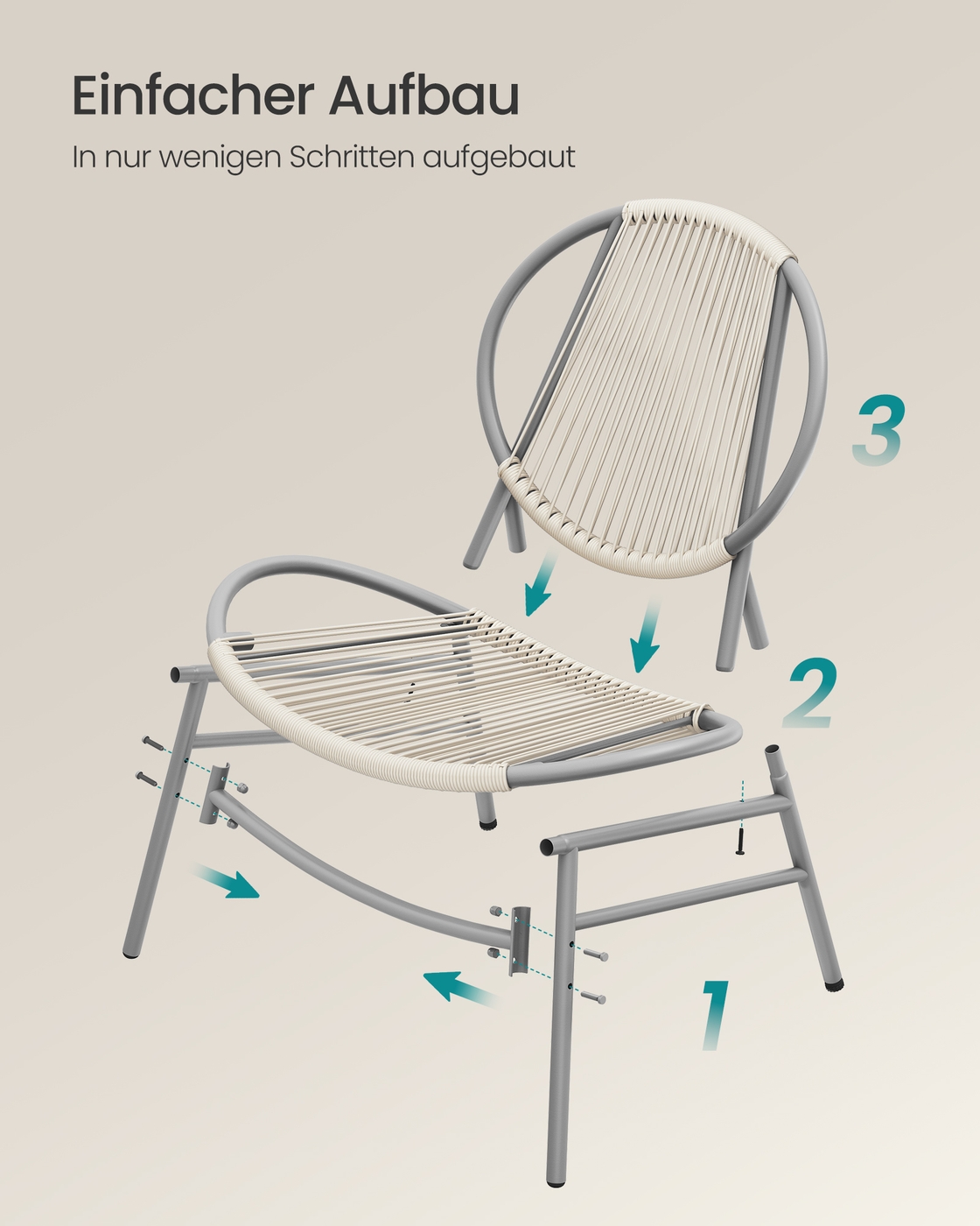 SONGMICS balkongmøbler, sett med 3 stk., hagemøbelsett, av PE-polyrattan, utendørs, med bord, 2 stoler, til terrasse, hage, balkong - Bilde 7