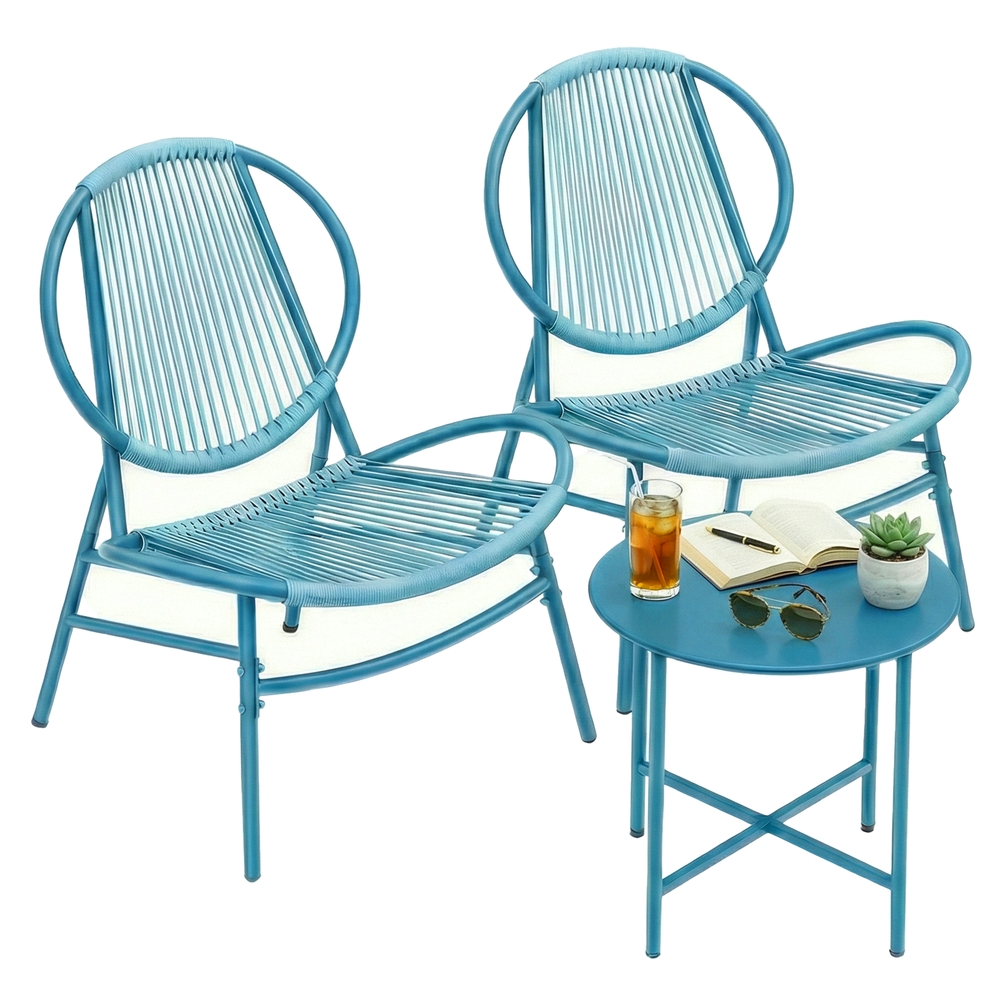 Balkongmøbler, sett med 3 deler, hagemøbelsett med bord og 2 stoler, PE-polyrattan - Bilde 2