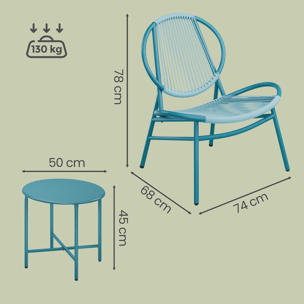 Balkongmøbler, sett med 3 deler, hagemøbelsett med bord og 2 stoler, PE-polyrattan - Bilde 3
