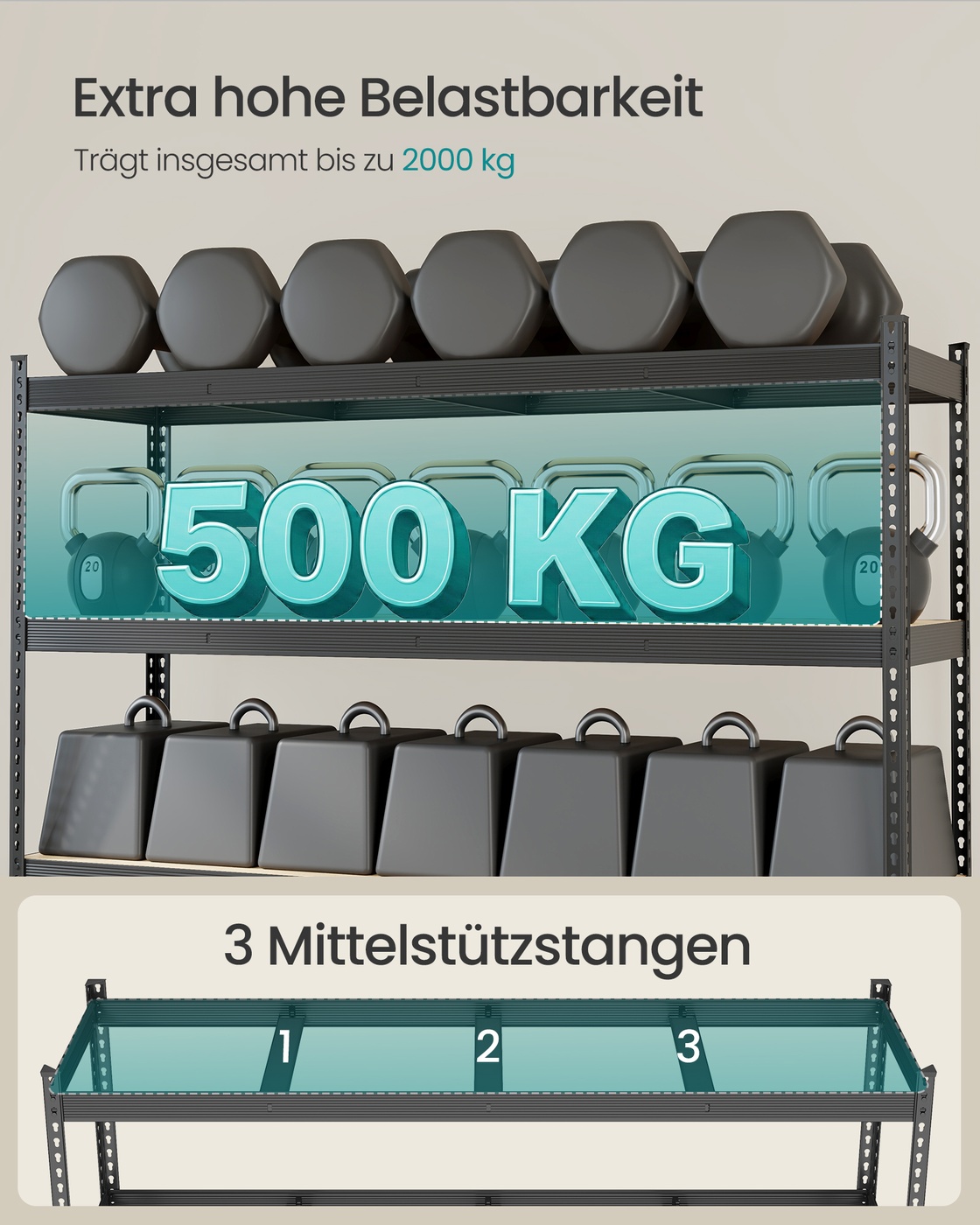 Tungt reol med 4 stabile hylder af 8 mm tykt MDF - Billede 3
