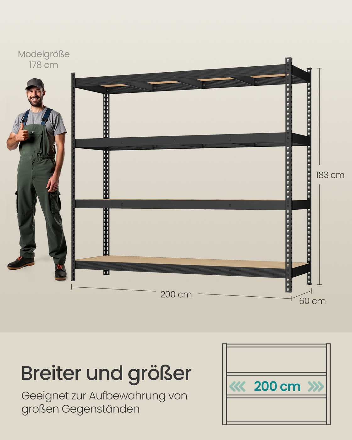 Tungt reol med 4 stabile hylder af 8 mm tykt MDF - Billede 5