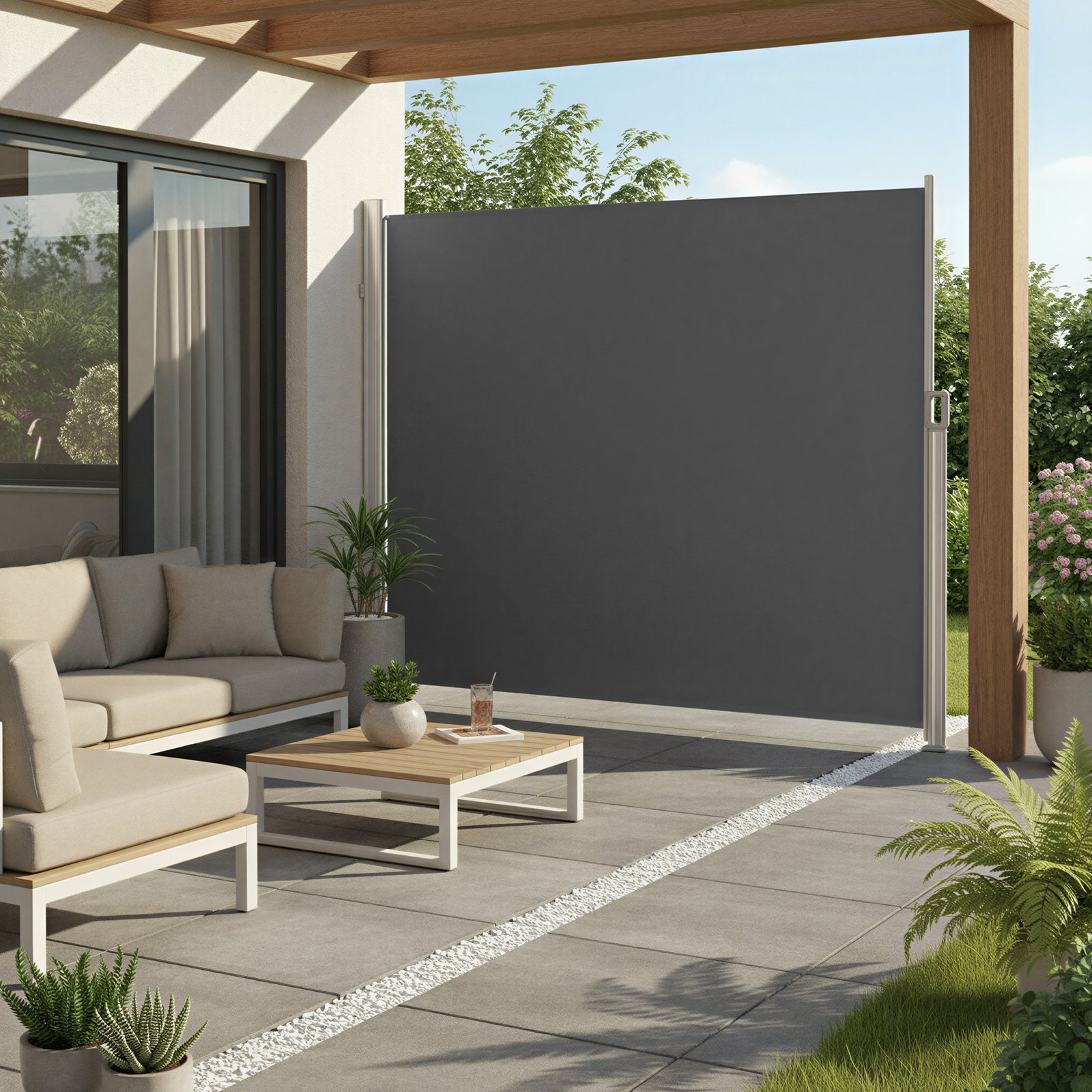 Side awning with aluminum alloy cassette, extendable, opaque - Image 4