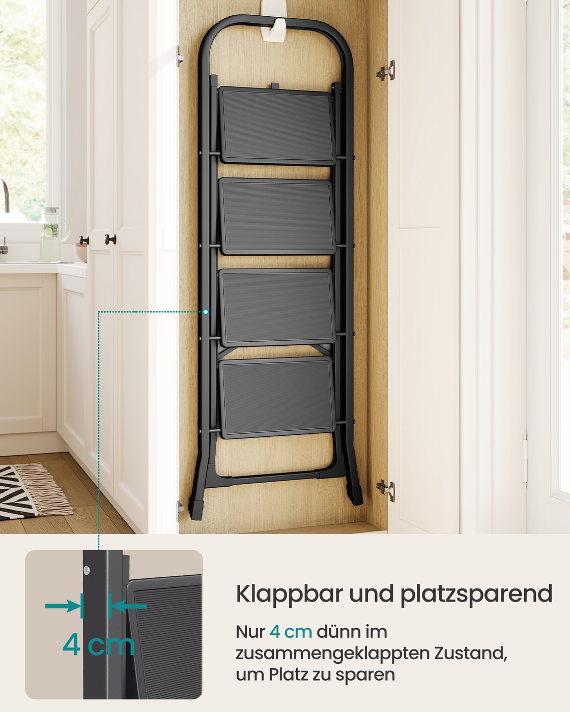 4-step folding stepladder with folding lock 89 x 45 x 127 cm black - Image 4