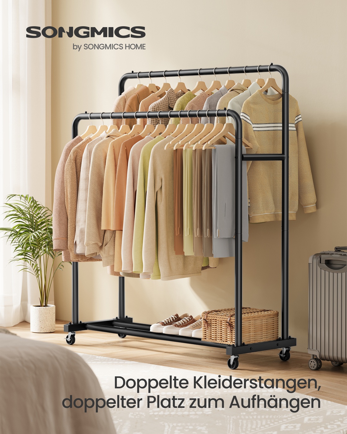 Clothes Rack Double Rods Holds up to 90 kg 46.5 x 110 x 155.5 cm Ink Black - Image 2