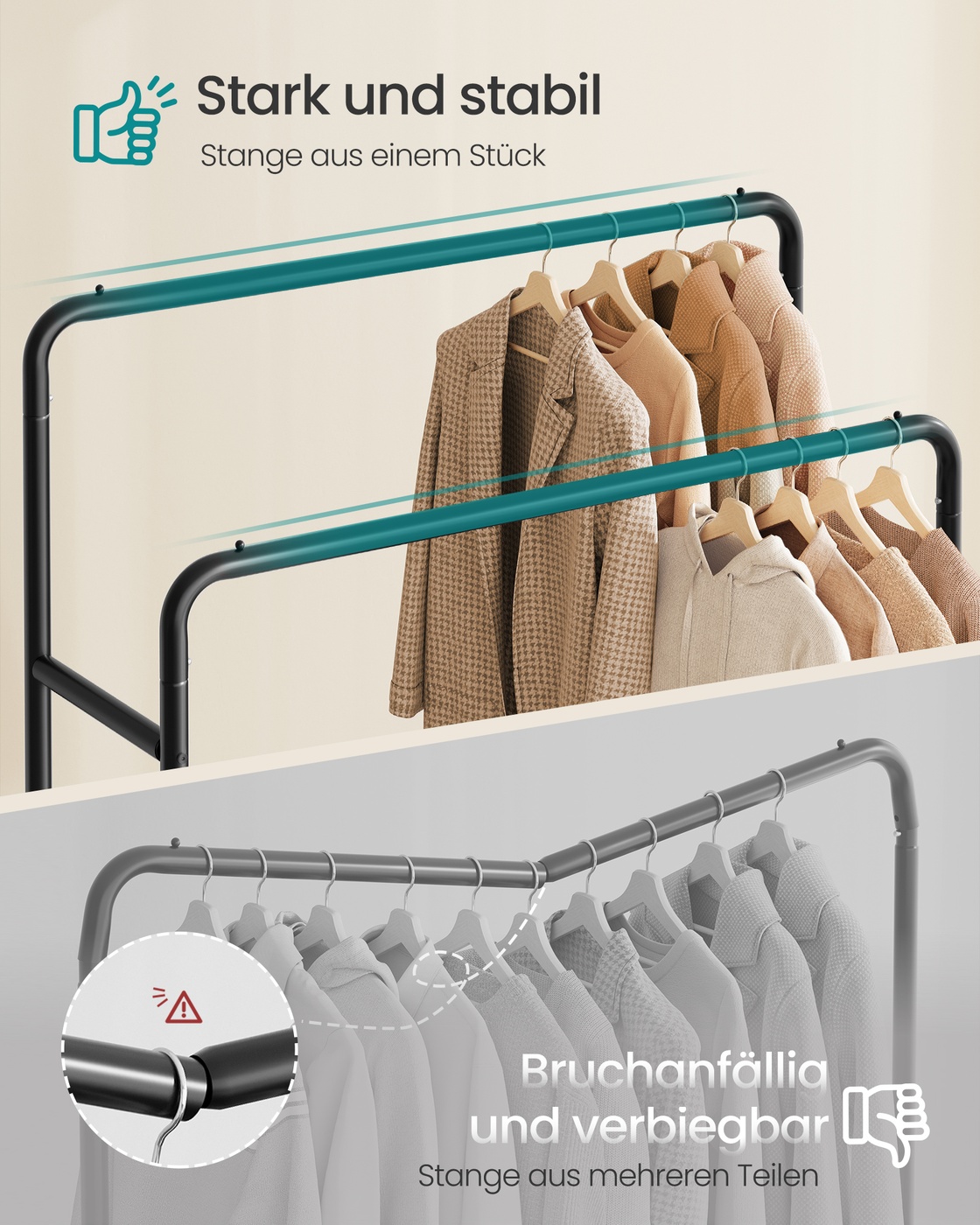Clothes Rack Double Rods Holds up to 90 kg 46.5 x 110 x 155.5 cm Ink Black - Image 3