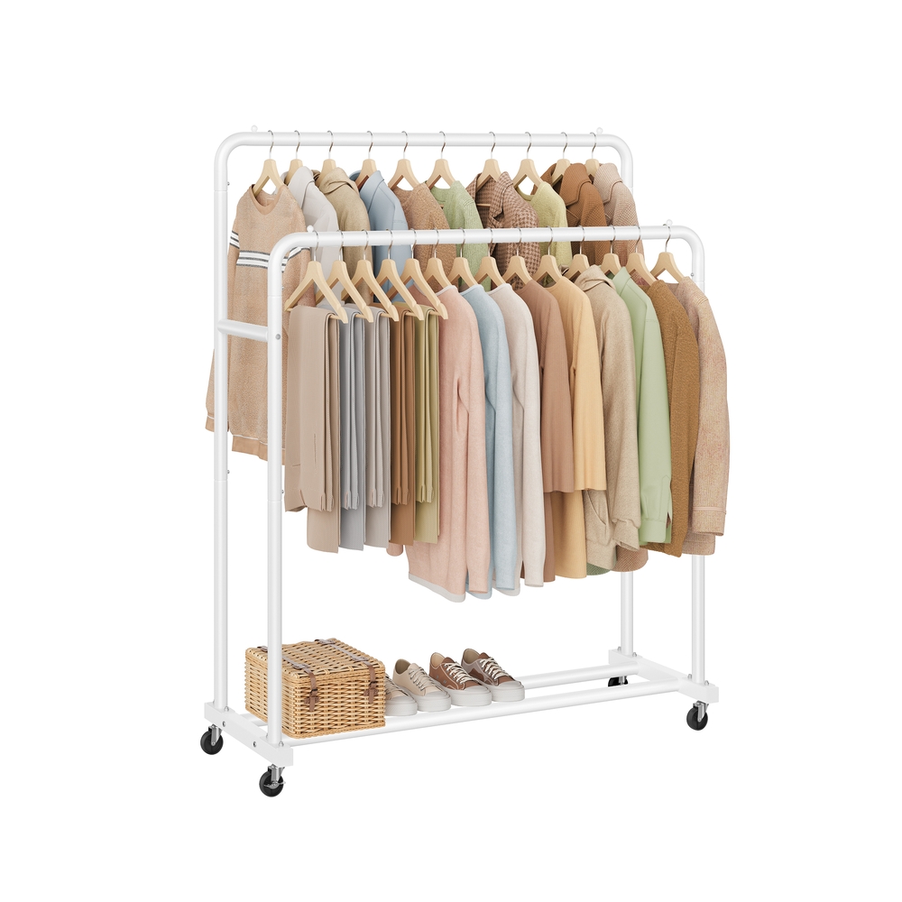 Tøjstativ med dobbelt stang bærer op til 90 kg 46,5 x 110 x 155,5 cm mat hvid