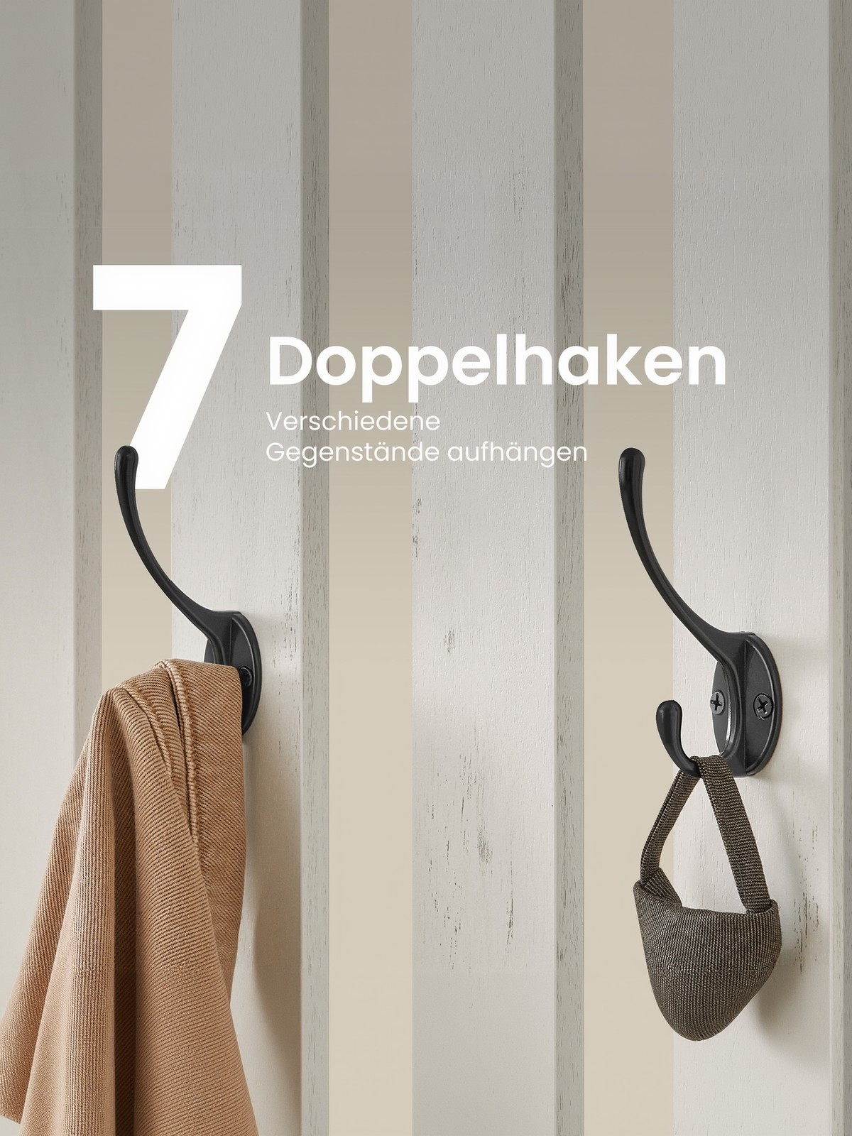 VASAGLE vaatesäilytysteline, vaatehylly, kenkäpenkki, eteisteline, takkiteline hyllyllä, 7 kaksoiskoukkua takkeille ja hattuille, eteiseen, makuuhuoneeseen, olohuoneeseen, 35 x 81 x 180 cm, vintage-valkoinen - Image 7