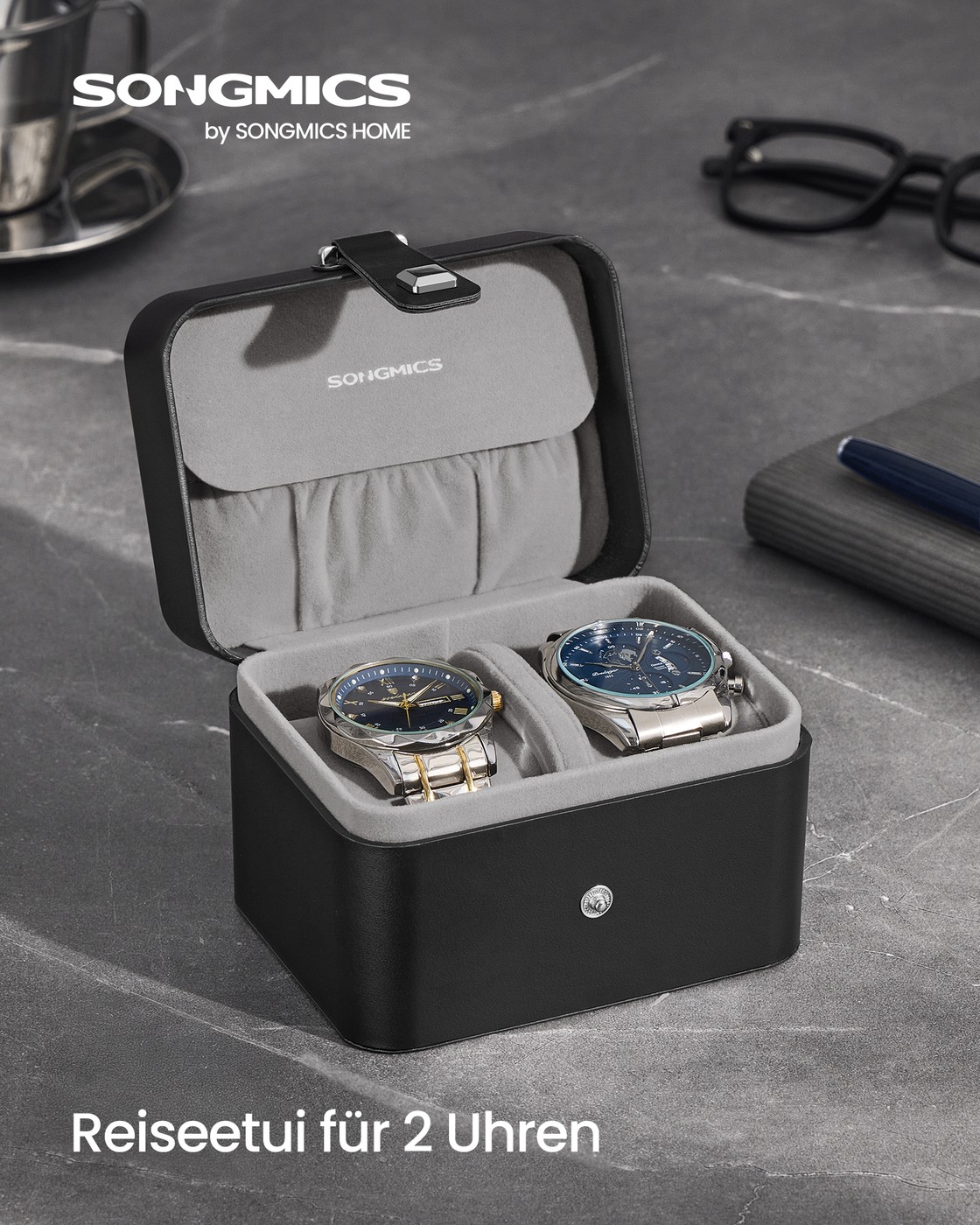 Watch box with two compartments and soft lining - Image 2