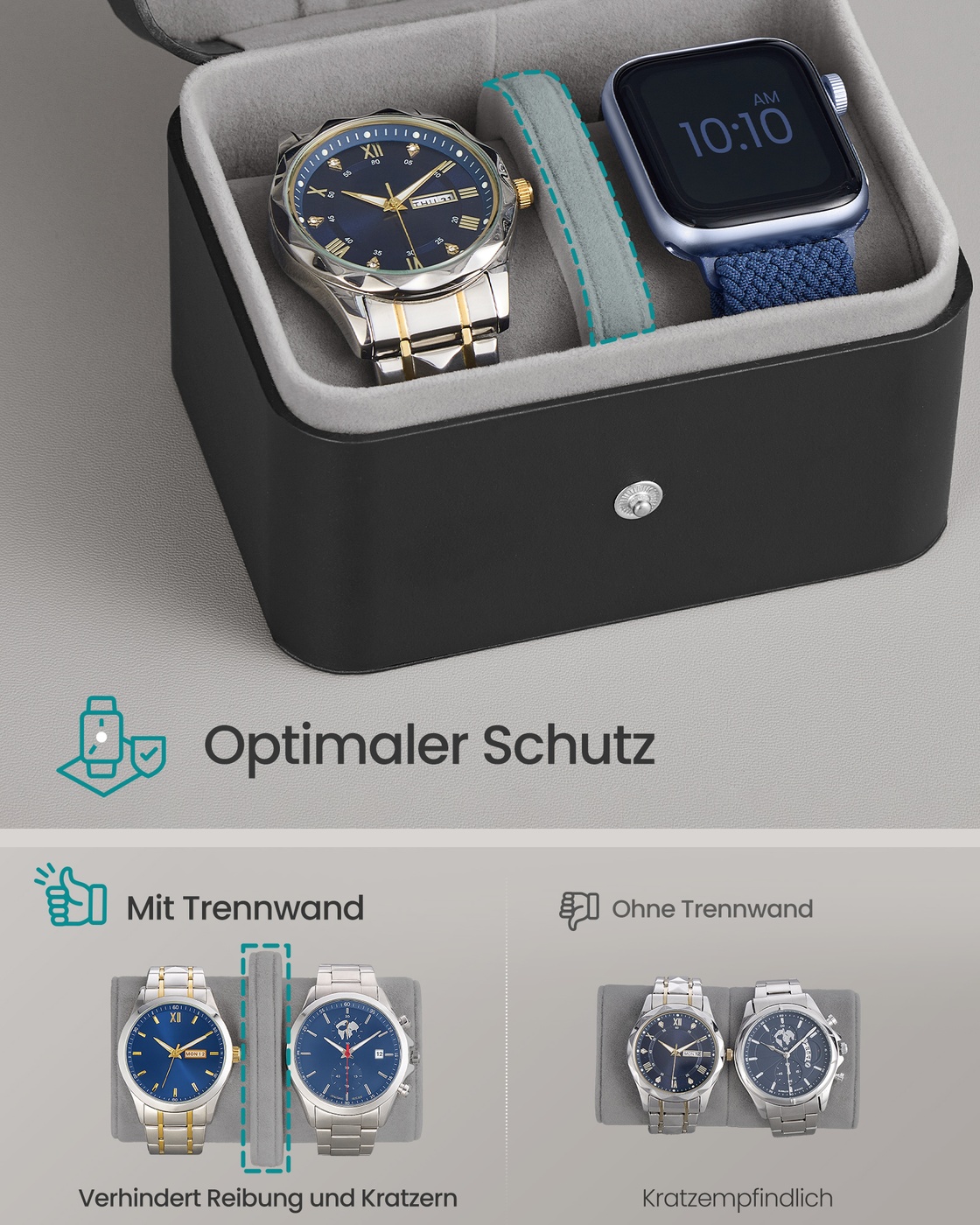 Watch box with two compartments and soft lining - Image 3